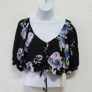 Love & Piece Fancy Womens Floral Print Tie Up Ruffle Crop Top Size M